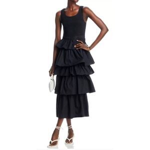 Rhode Nia Sleeveless Tiered-Ruffle Cotton Maxi Dress Black Size 6